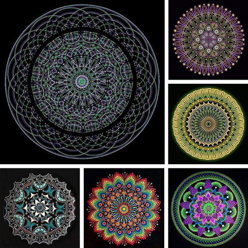 Bộ 8 Giấy Các Tông Màu Đen Hình Tròn Họa Tiết Mandala Dùng Vẽ Tranh DIY