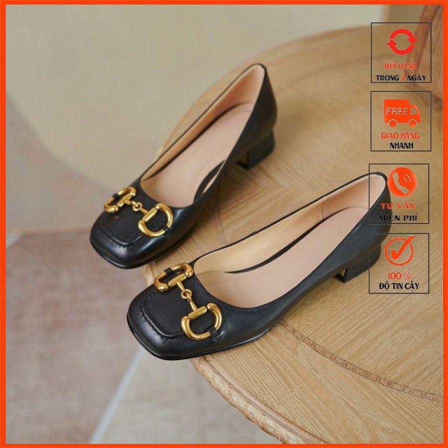 Giày Cao Gót 3cm Khoá Vuông Mũi Vuông Da Mềm - tiemgiaydazzling DA696