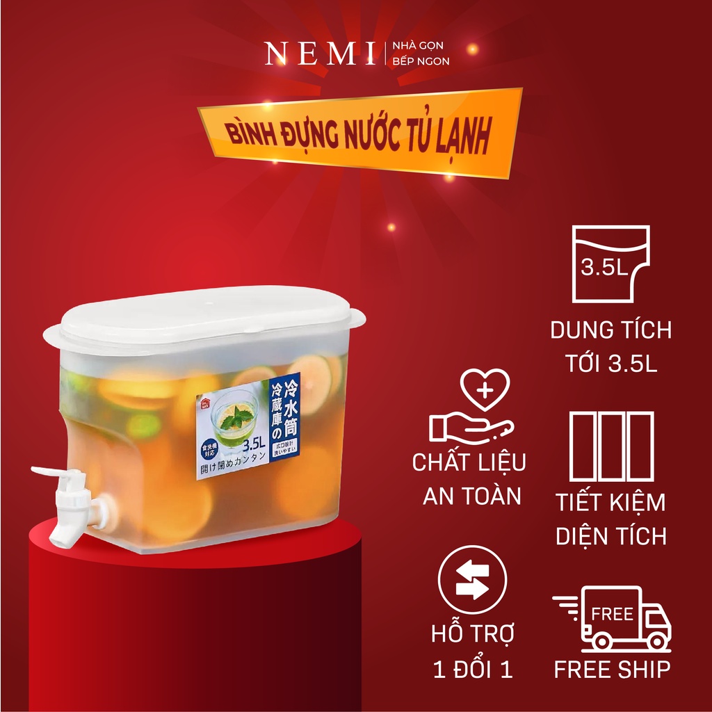 Bình Nhựa Đựng Nước Tủ Lạnh Giữ Nhiệt Có Vòi Trong Suốt Dung Tích 3500ml