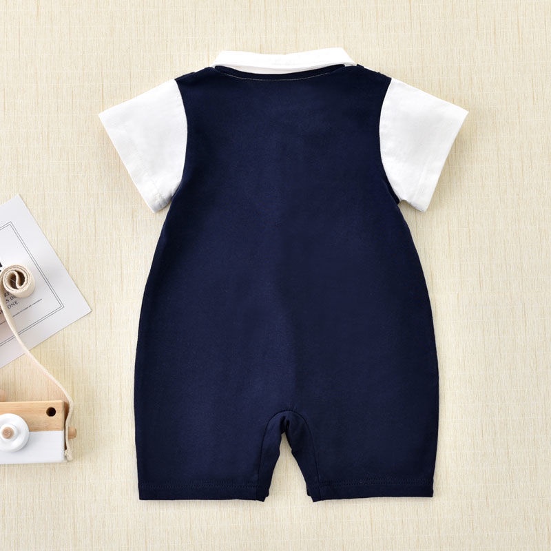 Bộ Áo Liền Quần Bằng Cotton Tay Ngắn Đính Nơ Thời Trang Mùa Hè Cho Bé Trai 0-2 Tuổi