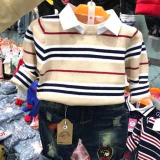 Áo len mix cổ sơ mi