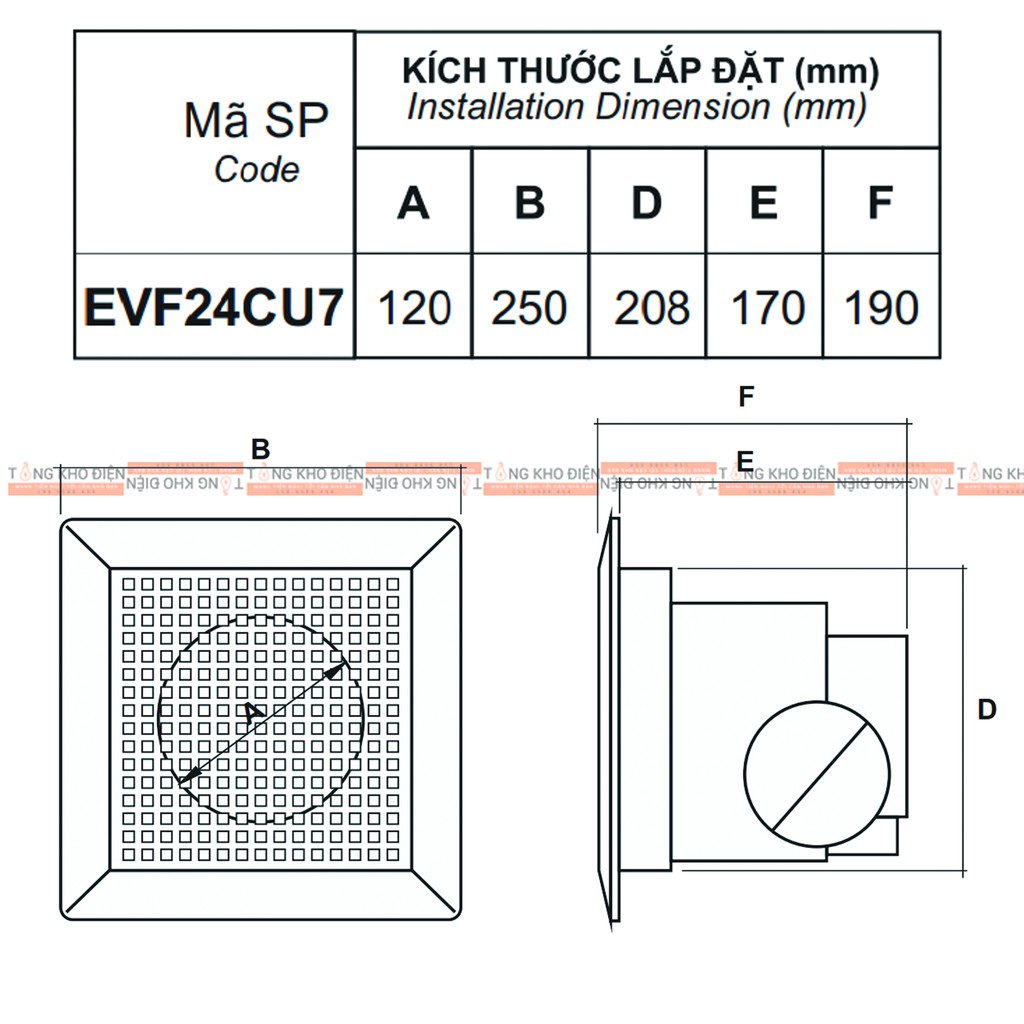 Quạt thông gió gắn trần ống thổi ngang EVF24CU7 LiOA