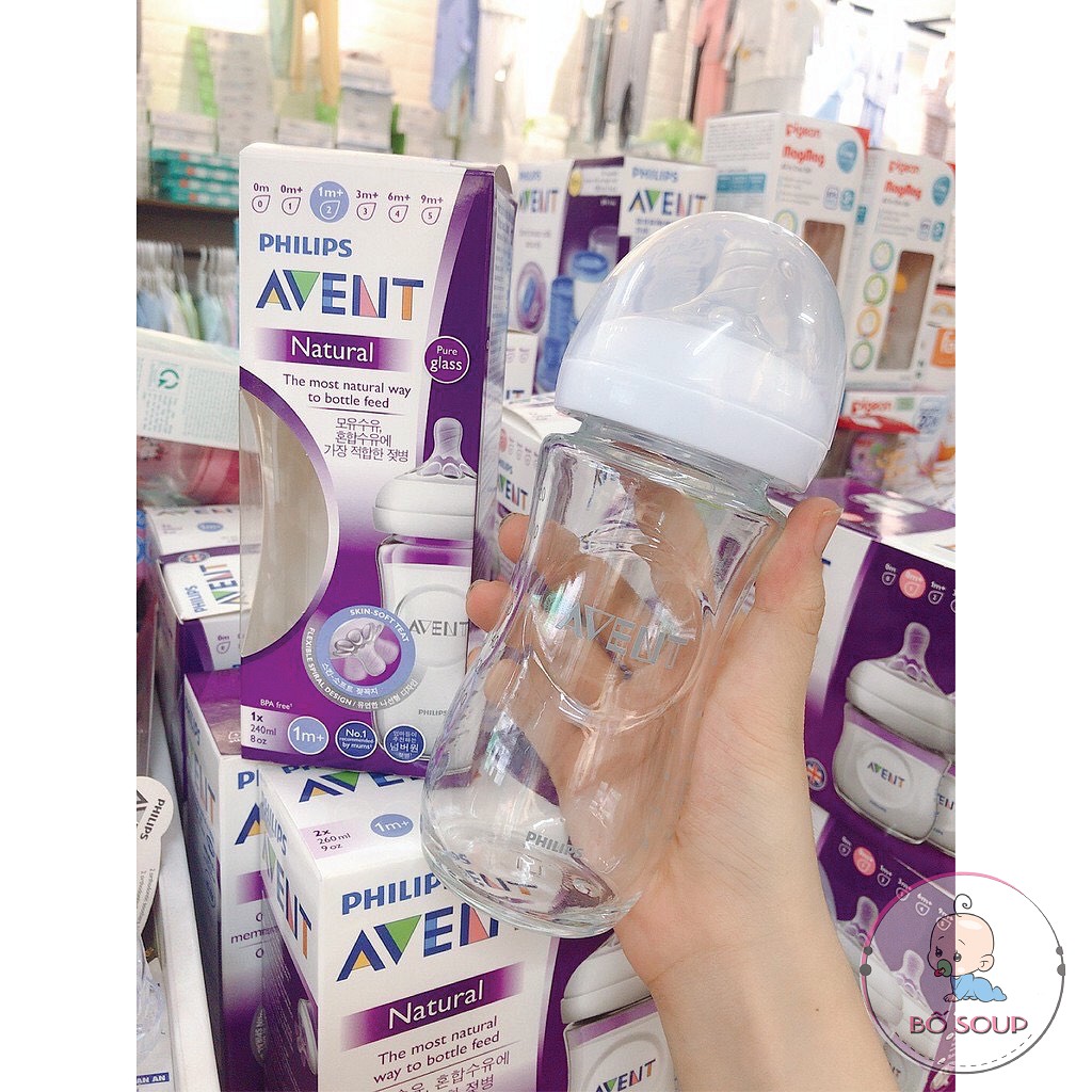 Bình Sữa Avent Natural Thuỷ Tinh 120 240ml [Được chọn núm 1 -&gt; 5][Cam kết chính hãng]