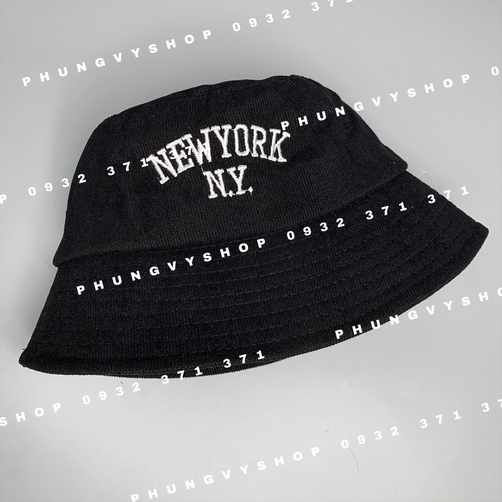 Mũ bucket form cụp đơn giản cực hot mùa hè unisex - SỤP KAKI THÊU NEWYORK CÓ DẤU CHẤM - nón tai bèo vành