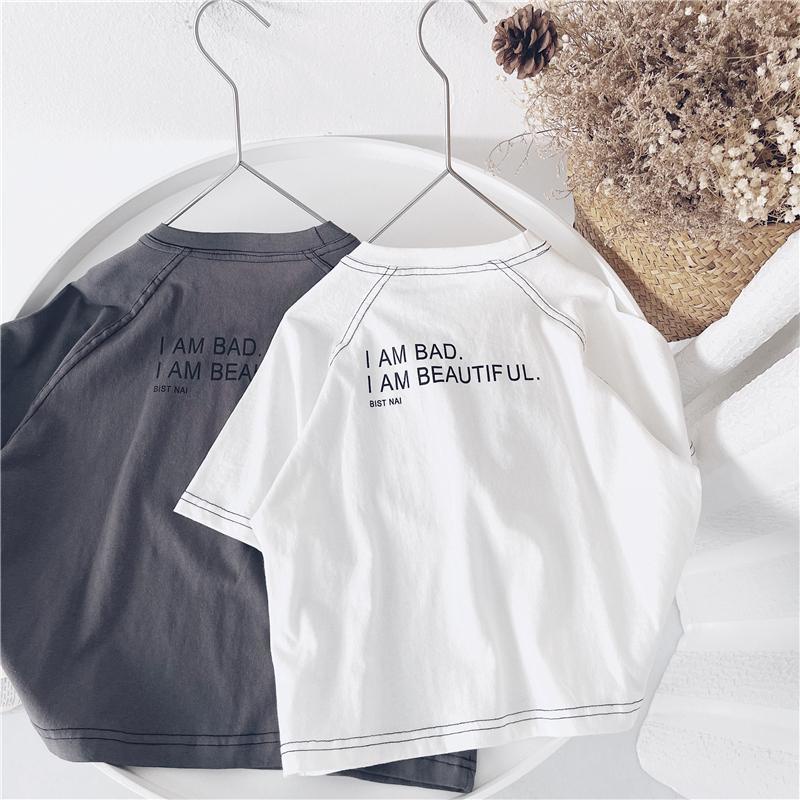 Áo Thun Cotton Tay Ngắn Cổ Tròn Màu Trơn In Chữ Tiếng Anh Phong Cách Hàn Quốc Thời Trang Mùa Hè Hàng Mới Dành Cho Bé Trai