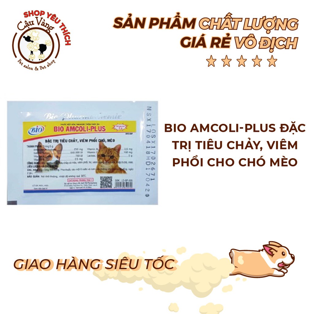 HỖ TRỢ KIỂM SOÁT TIÊU CHẢY, VIÊM PHỔI CHO CHÓ MÈO BIO AMCOLI - PLUS GÓI 5G