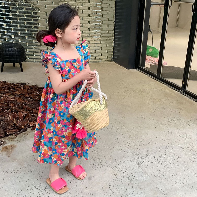 Đầm Công Chúa Tay Phồng In Họa Tiết Hoa Thời Trang Thoải Mái Dành Cho Bé Gái