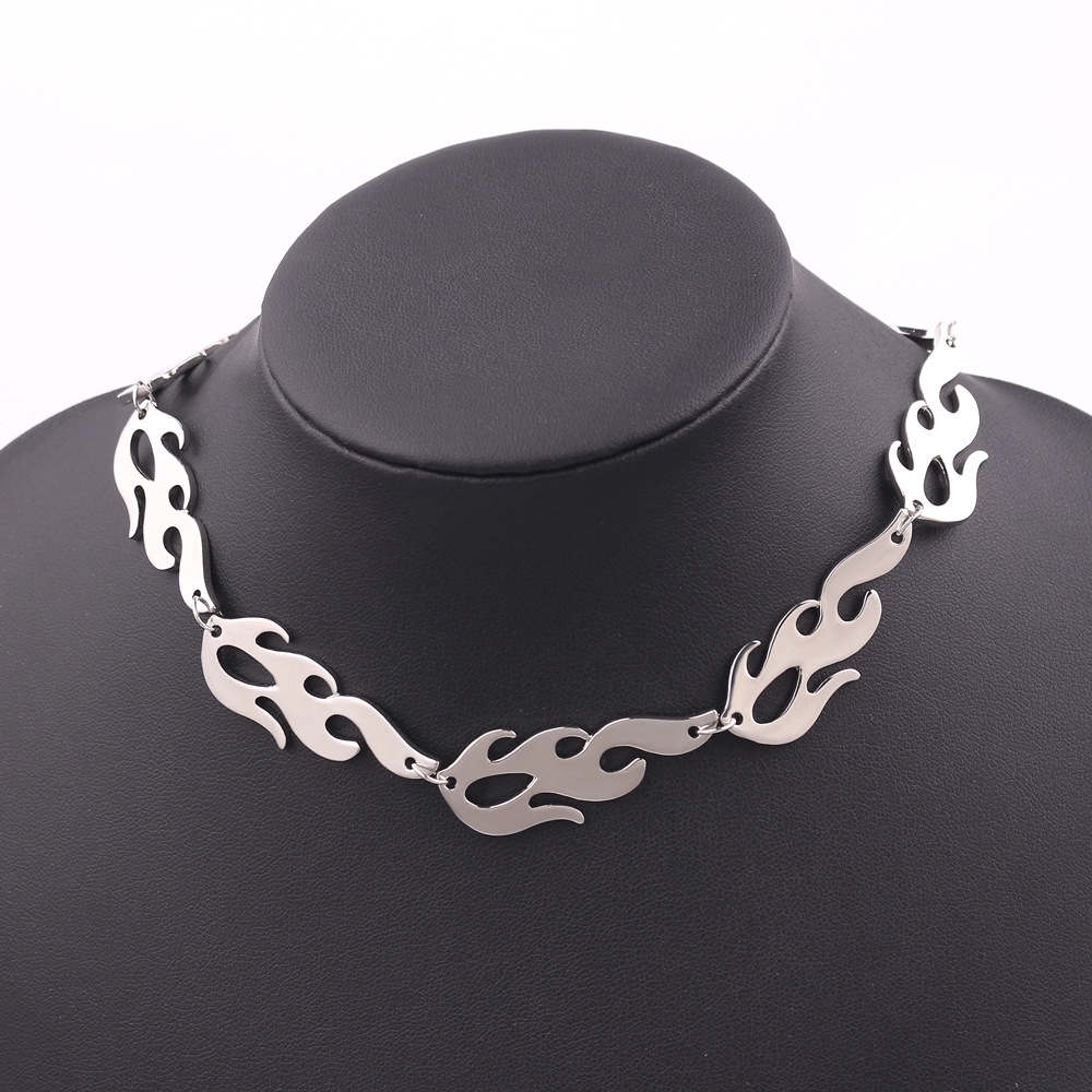 KAREN Punk New Women Men Streetwear Jewelry Trending Fire Flame Necklace