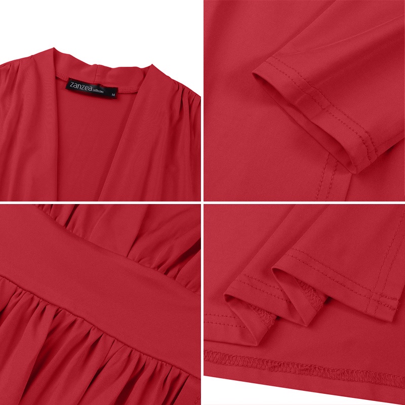 Đầm maxi ZANZEA cổ v tay dài xẻ tà ôm eo thời trang nữ