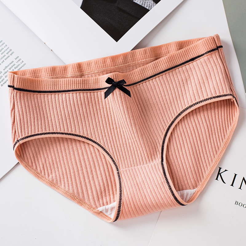 Bộ 10 Quần lót nữ cotton gân tăm viền đen phối nơ quyến rũ siêu xinh - Quần chip nữ