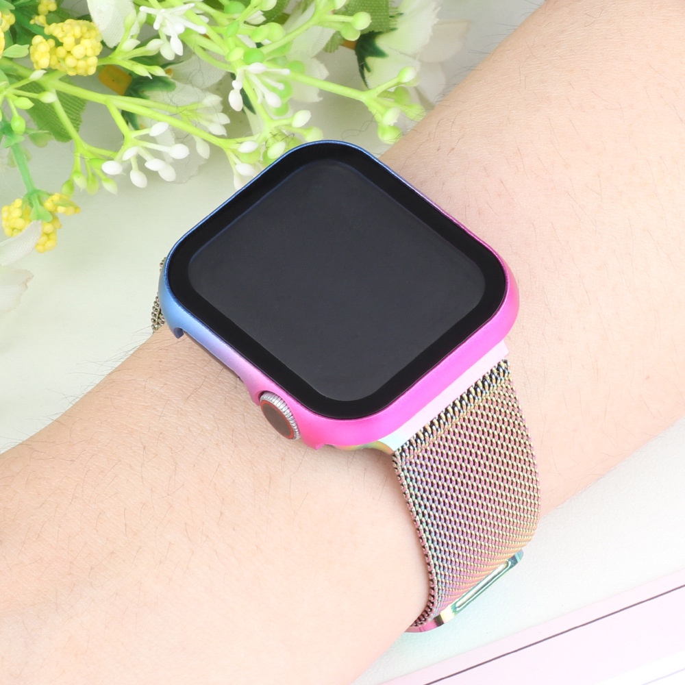 Toàn Bộ Ốp Bảo Vệ Mặt Đồng Hồ Bằng Kim Loại + Kính Cường Lực Chống Trầy Cho iwatch 7 / 6 / se / 5 / 4 / 3 / 2 / 1 41mm 45mm 42mm 38mm 40mm 44mm