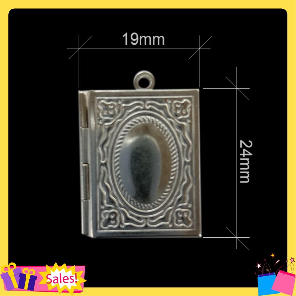 24*19*3mm Mặt dây chuyền lồng gắn ảnh Titanium (thép không gỉ) sách vintage, có dây 60cm