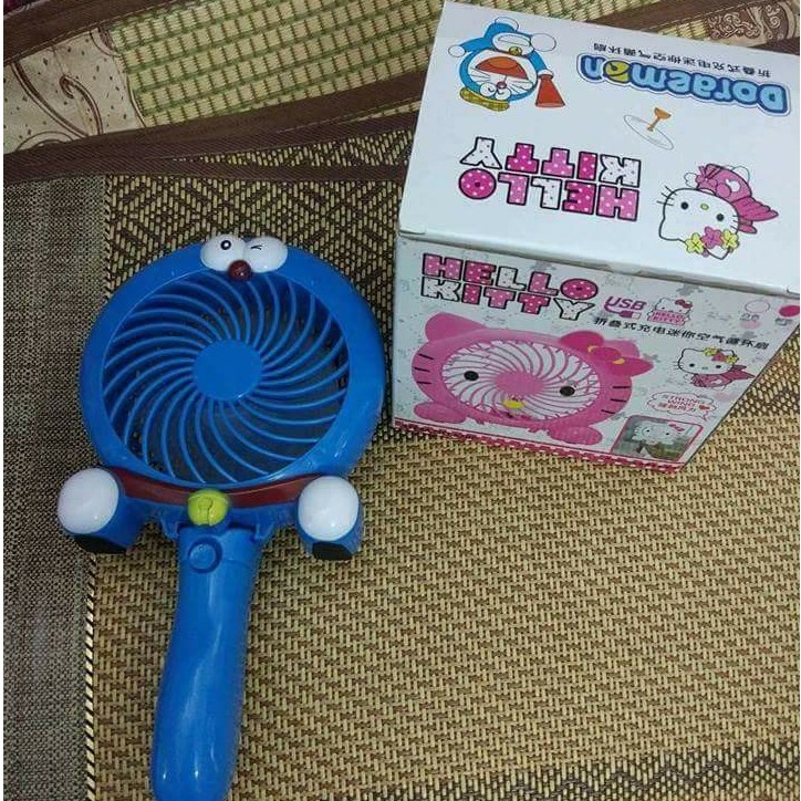 Quạt tích điện mini cầm tay 2 tốc độ gió siêu mát hình Doremon/ Kitty cute