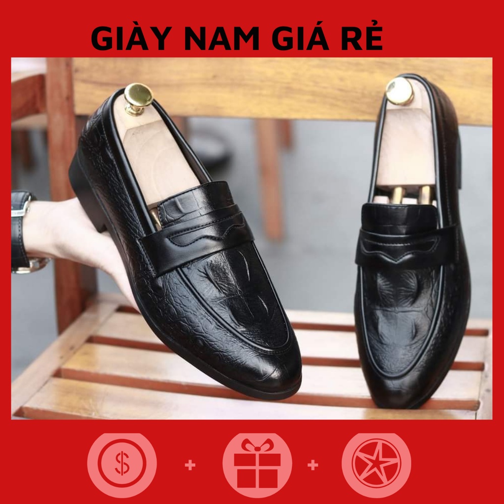 Giày Nam Giá Rẻ_[ Đế Khâu] _Giày Lười Nam_Giày Nam Đẹp_ Mã giày CS04 dập vân cá sấu màu đen. | BigBuy360 - bigbuy360.vn
