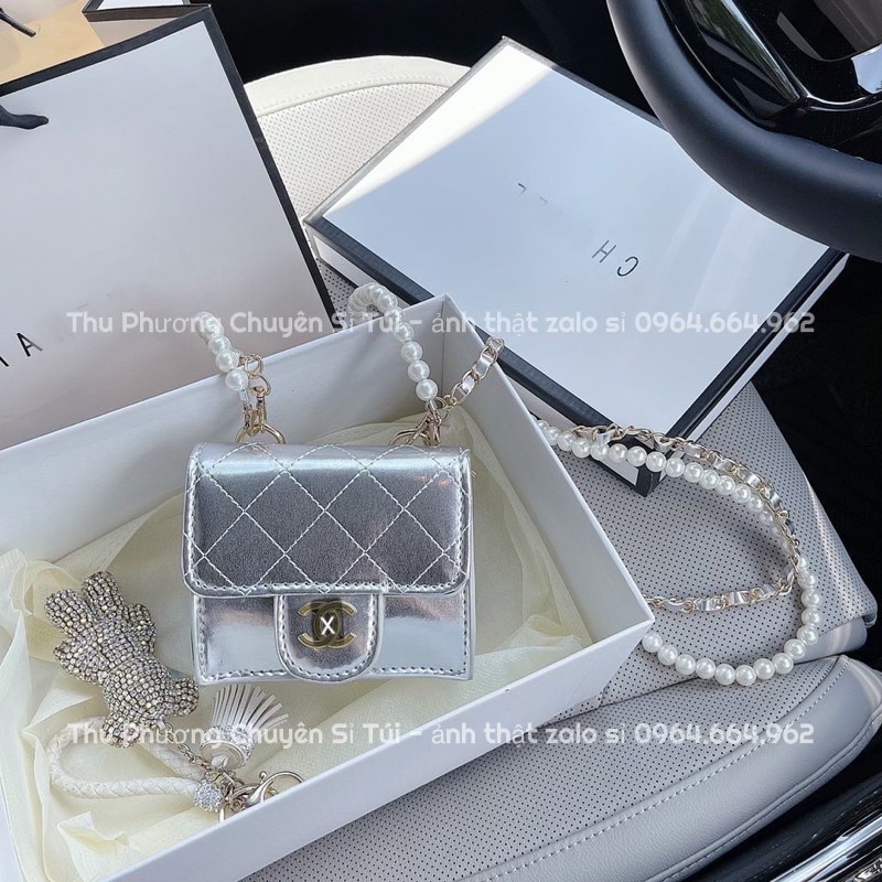 Túi mini đeo chéo CN logo x, hai dây xích và dây ngọc (hàng chuẩn ảnh)