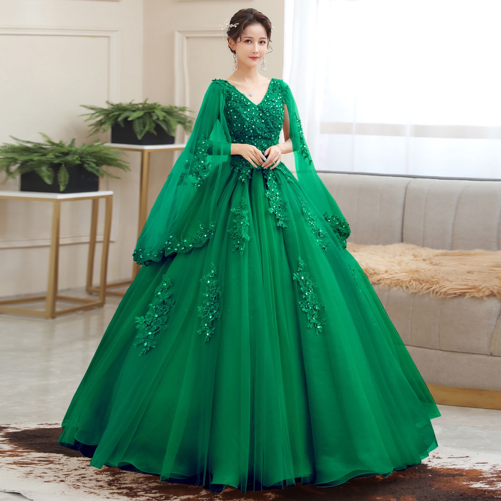 Đầm Cưới Dáng Dài Phối Ren Màu Vàng / Xanh Dương / Đỏ / Xanh Lá / Tím Thời Trang Biểu Diễn Cho Nữ