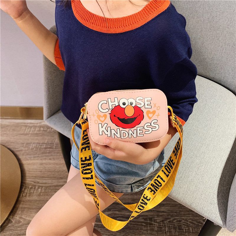 BBdoll Girls Cute Sesame Street Cartoon Ribbon Small Letter Print Zipper All-Match Square Handbags