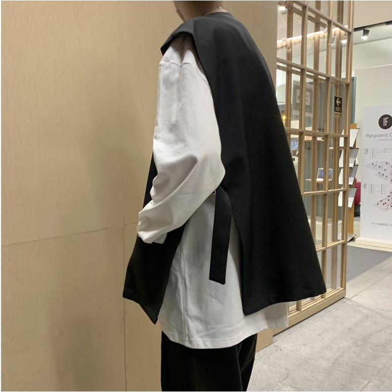 Áo Khoác Vest Không Tay Dáng Rộng Màu Trơn Nhiều Túi Phong Cách Hàn Quốc Cho Nam