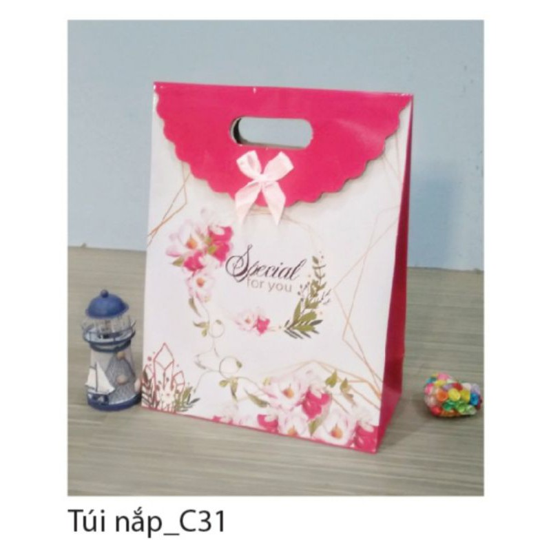 10 túi giấy nắp nơ xinh 28x37 hông 13.5cm