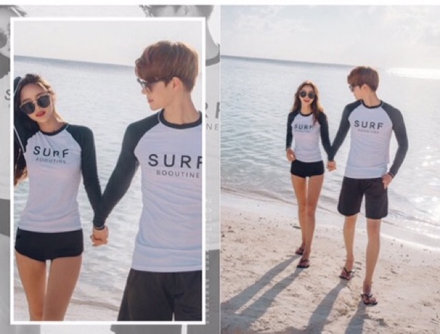 Bộ đồ bơi , bikini nữ dài tay SURF đen trắng đùi