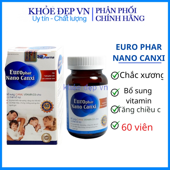 Viên uống Nano Canxi Vitamin K2 D3 bổ sung canxi, hỗ trợ phát triển xương và chống loãng xương – Hộp 60 viên