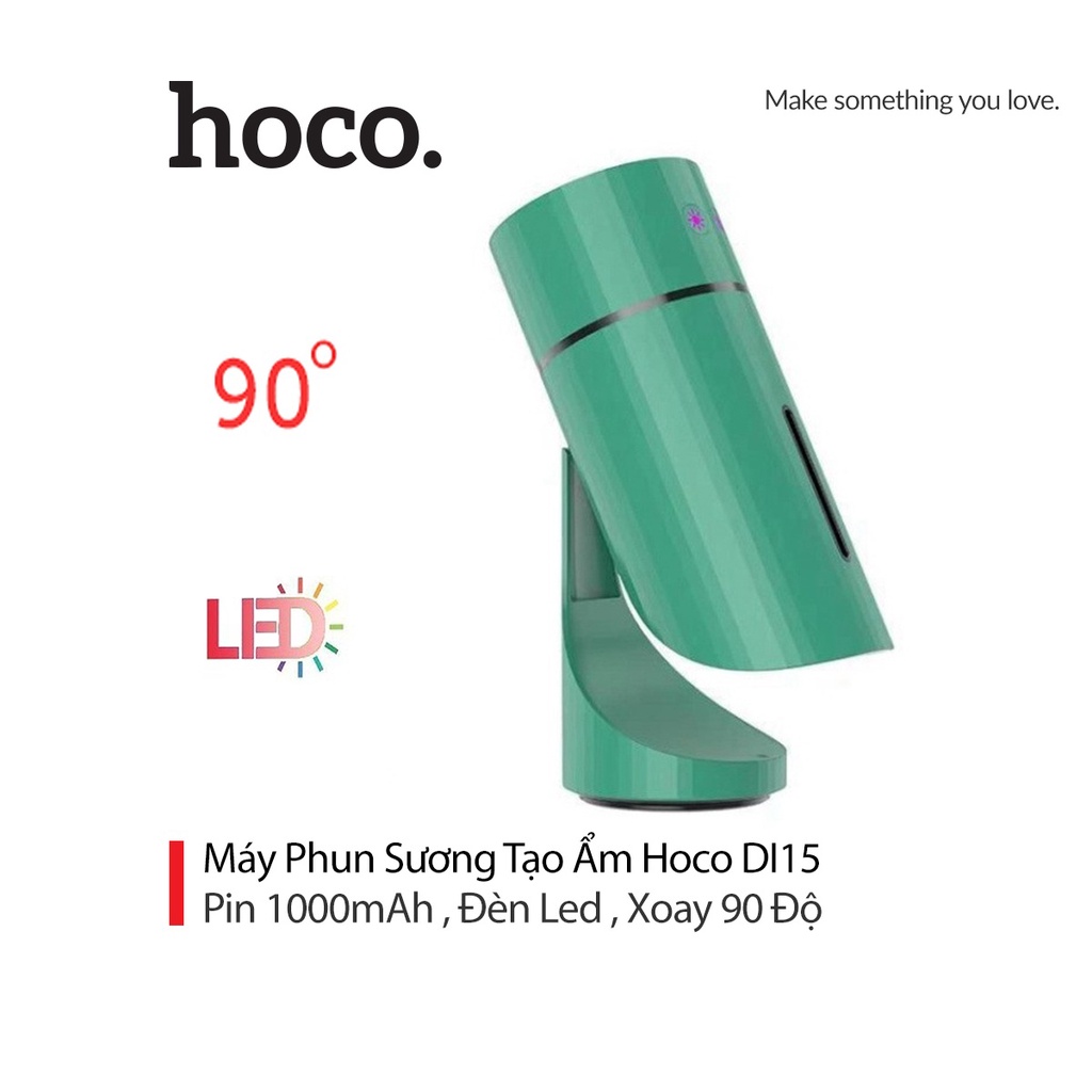 Máy phun sương tạo ẩm hoco. DI15 xoay 90 độ đèn Led pin 1000mAh dễ dàng mang theo, gọn nhẹ