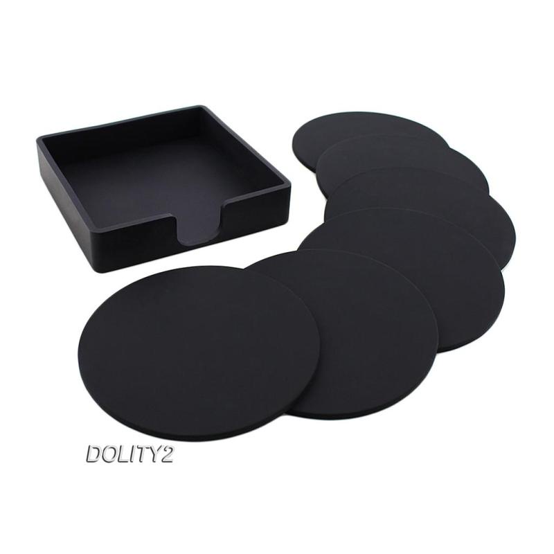 [Dolity2] Set 7 Đế Lót Ly Cao Su Silicone Tròn Màu Đen