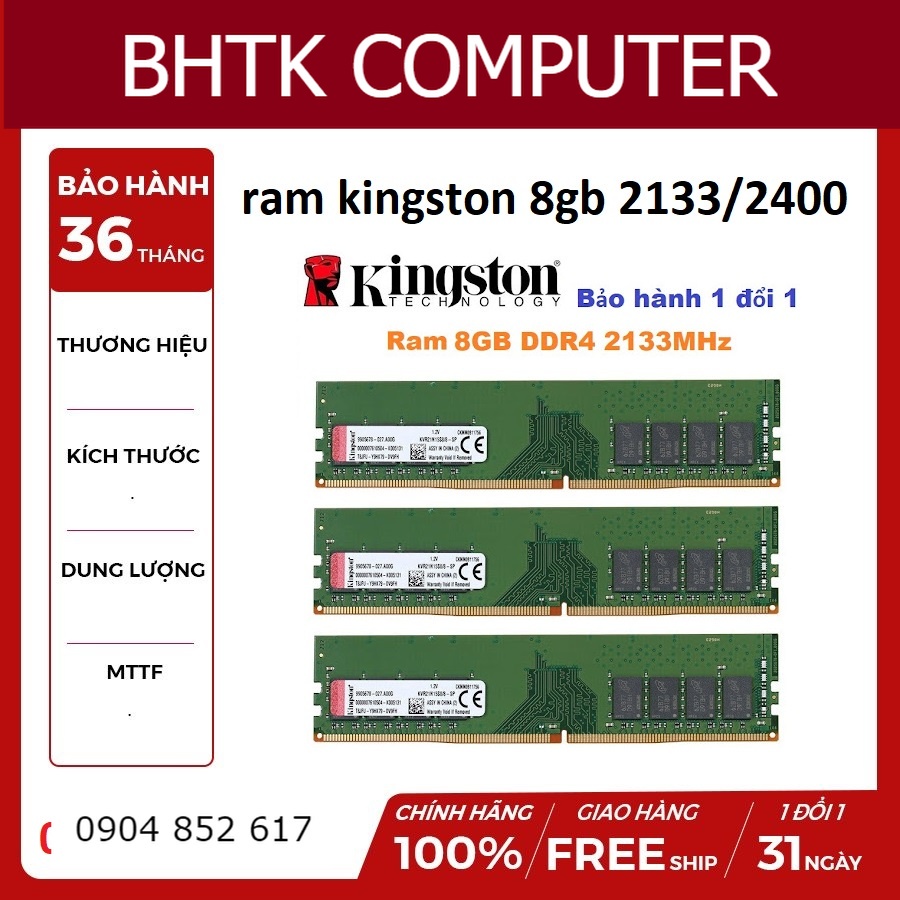 Ram máy tính PC DDR4 8GB BUS 2133 /2400 kington - kingmax chính hãng cũ bảo hành 12 tháng lỗi 1 đổi 1 uy tín luôn