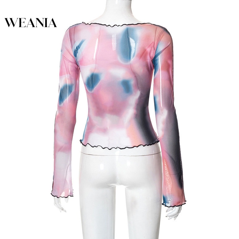 Áo Thun Tay Dài In Họa Tiết Phối Lưới Thời Trang Trẻ Trung