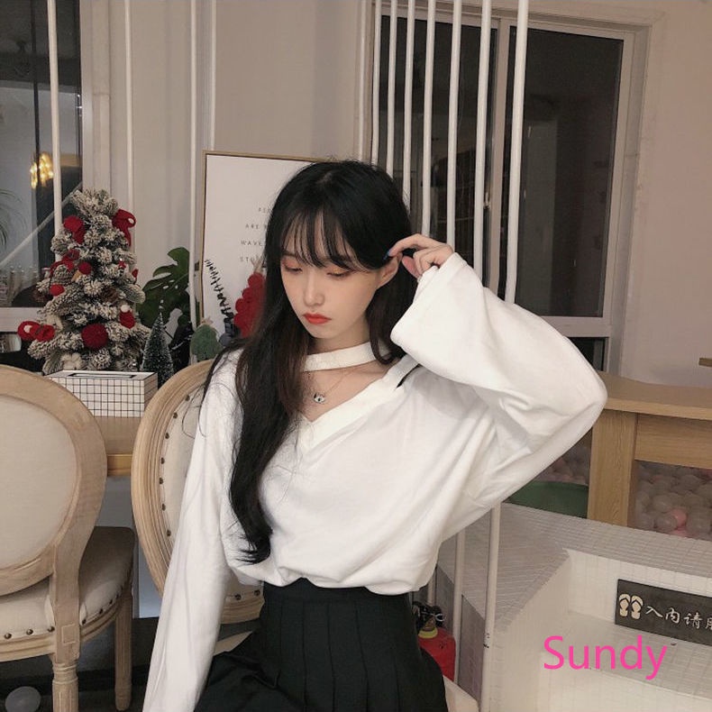 Áo Kiểu Tay Dài Cổ Chữ V Hở Vai Phong Cách Trẻ Trung Quyến Rũ Cho Bạn Gái