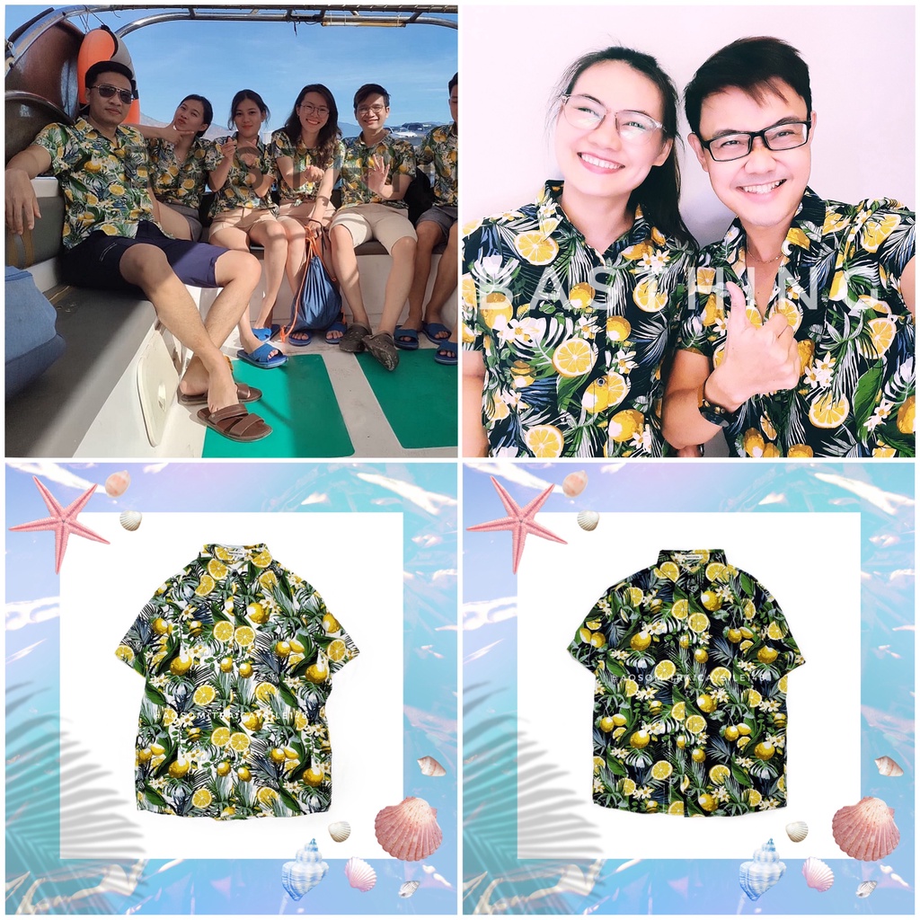 Đồng phục đi biển gia đình , áo sơ mi đi biển , sơ mi hawaii chất đũi cao cấp