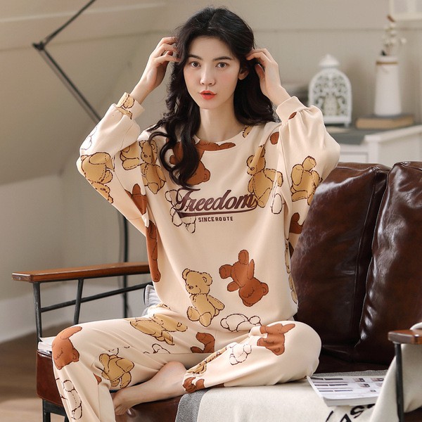 Bộ đồ ngủ nữ, pijama, quần áo mặc nhà dài tay vải co giãn 4 chiều thu đông xuân dễ thương kèm ảnh thật QA07