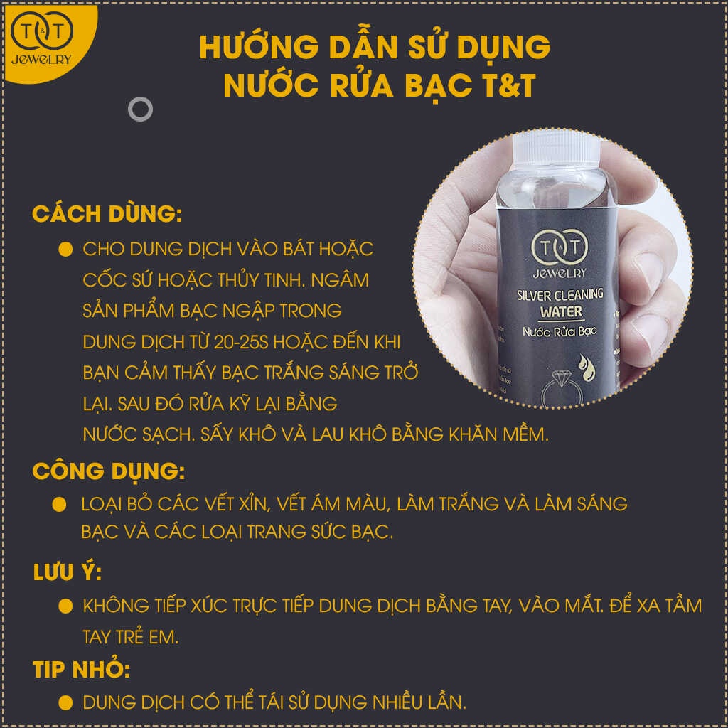 Nước rửa trang sức Bạc T&T Jewelry, dung dịch Tẩy Trắng, Làm Sáng trang sức Bạc 50ml TRB01