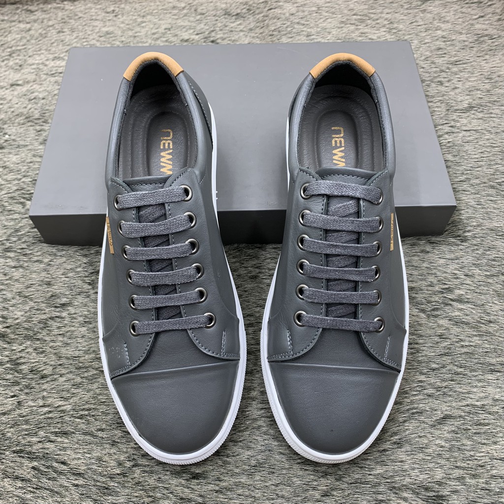Giầy thể thao/sneaker nam da bò đế cao su trắng siêu bền