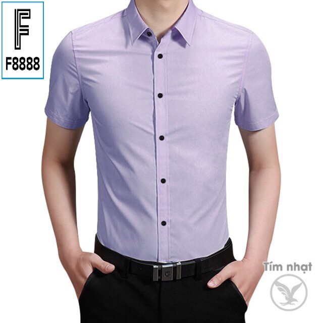 Áo sơ mi nam hàn quốc ngắn cao cấp đẹp F8888 Ngắn Tay Tím Nhạt SMT068