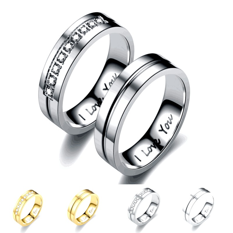 Nhẫn thép titan khắc chữ I Love You phong cách thời trang cổ điển cho cặp đôi