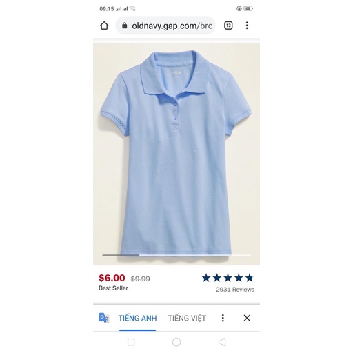 Áo polo oldnavy bé gái xuất dư lỗi nhẹ