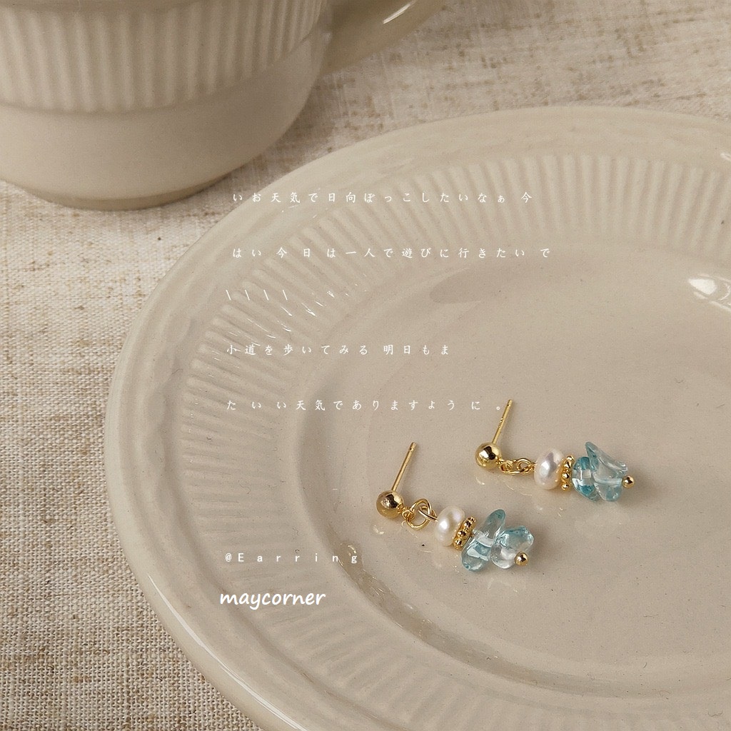 Khuyên tai đá xanh xếp tầng Mạ bạc 925 cao cấp 1609