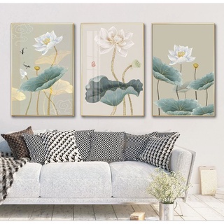 Bộ 3 tranh canvas treo tường hoa sen trắng trang nhã-40×60 cm
