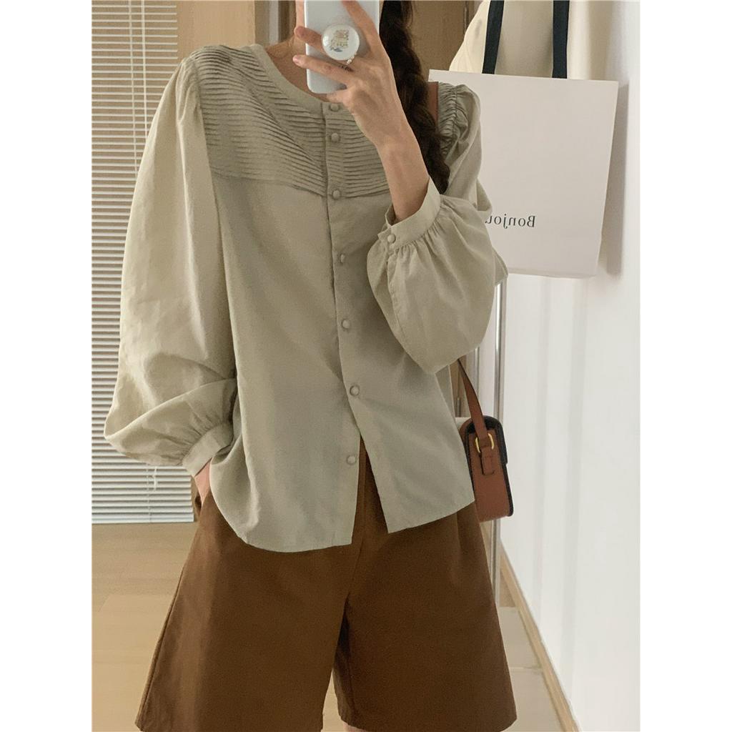 Áo Thun Dài Tay Cổ Tròn Hai Cách Mặc Trước Và Sau Lưng Thiết Kế Xếp Ly 62469