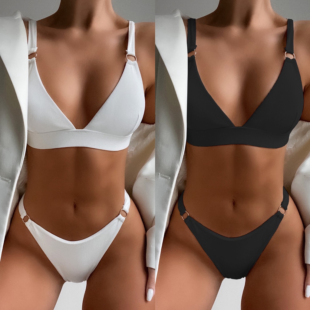 Bộ bikini phối màu sắc tinh khiết có mút nâng ngực cho nữ LG62