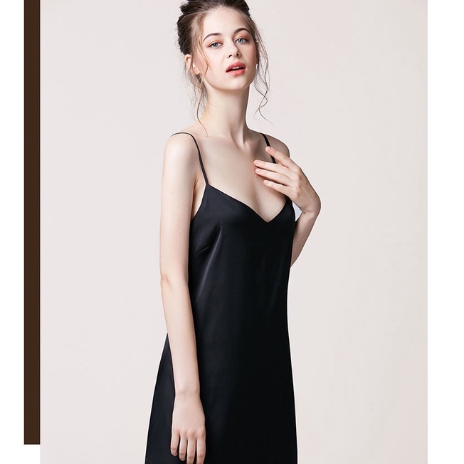 Đầm ngủ nữ lụa satin hai dây dài dáng suông chất lượng cao sexy LOKISO VD05