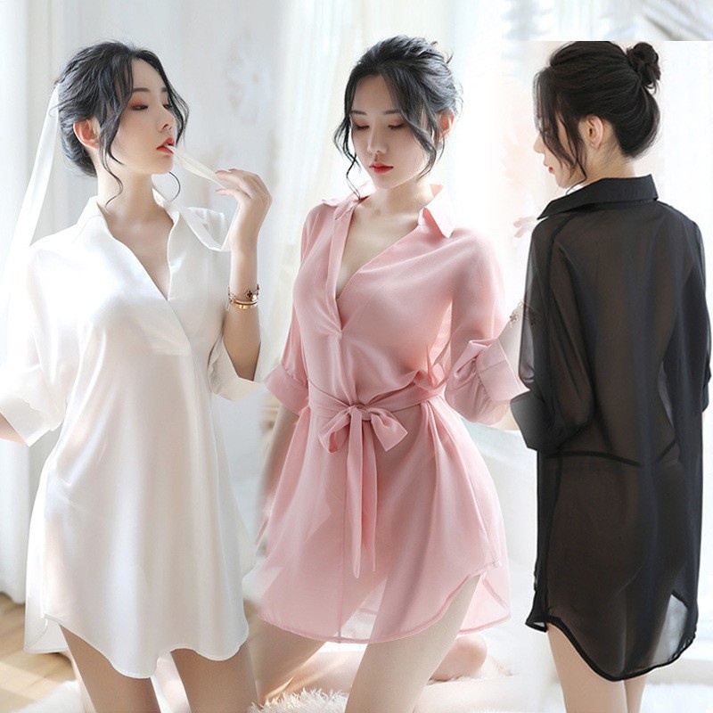 VÁY ÁO SƠ MI DÀI MỎNG SEXY KÈM QUẦN LÓT - B10