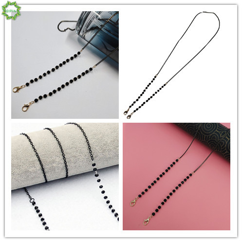 Dây chuỗi đeo kính chống trượt đính hạt pha lê đen đơn giản thời trang dành cho nữ