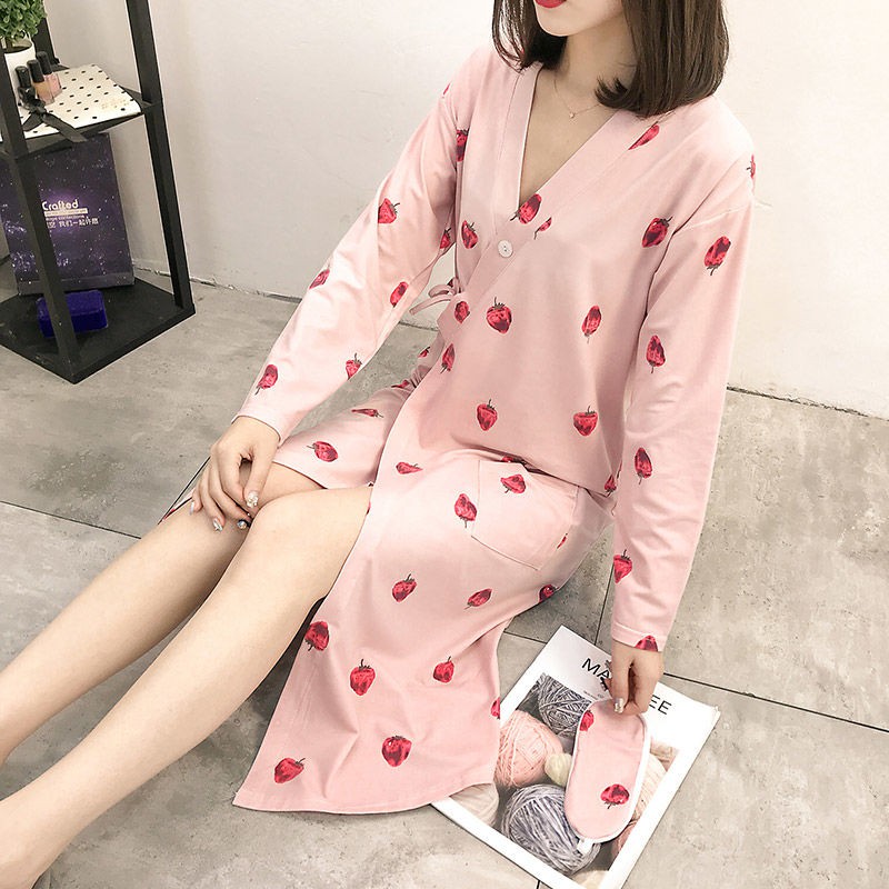 Đầm ngủ Kimono dáng dài buộc dây xinh xắn đáng yêu phong cách Hàn Quốc cho bạn gái