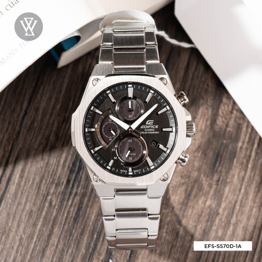Đồng Hồ Năng Lượng Mặt Trời Nam Casio Edifice WATCHSTORE EFS-S570D-1AUDF, Kính Sapphire 45.4mm, Dây Kim Loại, Vỏ Thép