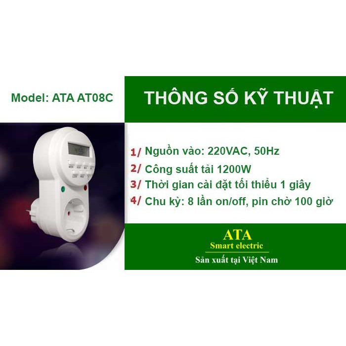 Ổ cắm hẹn giờ kỹ thuật số ATA AT08C