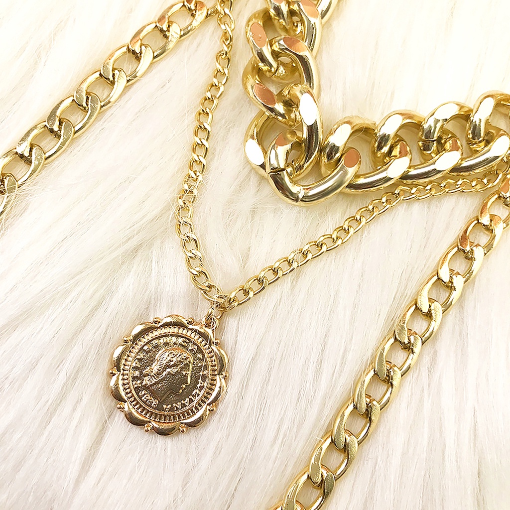 Dây chuyền nhiều lớp dây xích phong cách hip hop cá tính