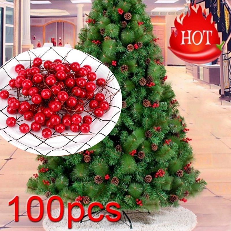 Nhánh quả Đào đông, 4 hạt mai đỏ phụ kiện chụp ảnh và trang trí Noel, giáng sinh - Phụ kiện trang trí mô hình tiểu cảnh