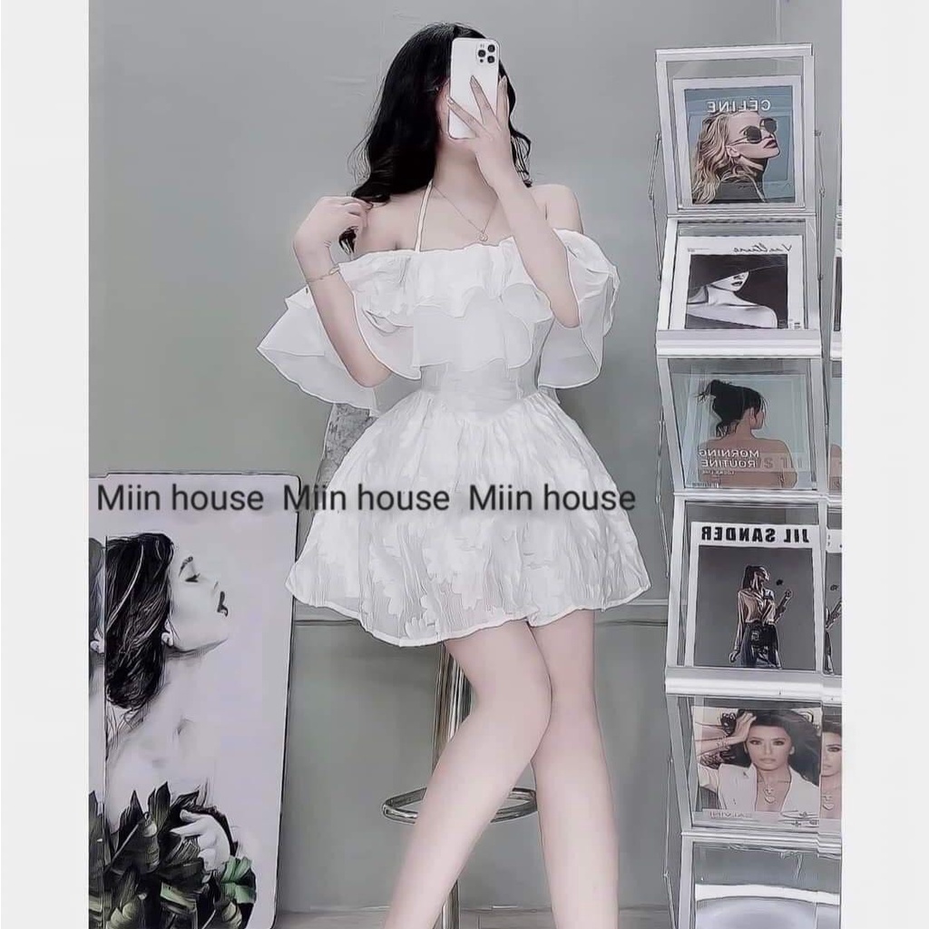 Đầm trễ vai phối bèo 2 tầng có dây cột vai xinh xắn - Uri Dress